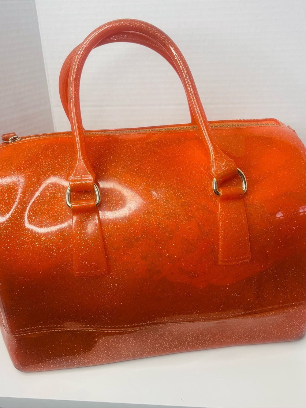 Glitter Orange Dome Satchel Handbag